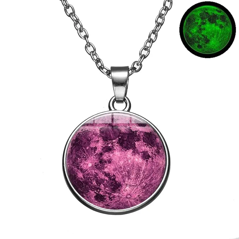 SONGDA Hot Glowing In The Dark Small Moon Necklace Link Chain Glass Cabochon Pendants Necklaces Creative Luminous Lunar Eclipse | Украшения