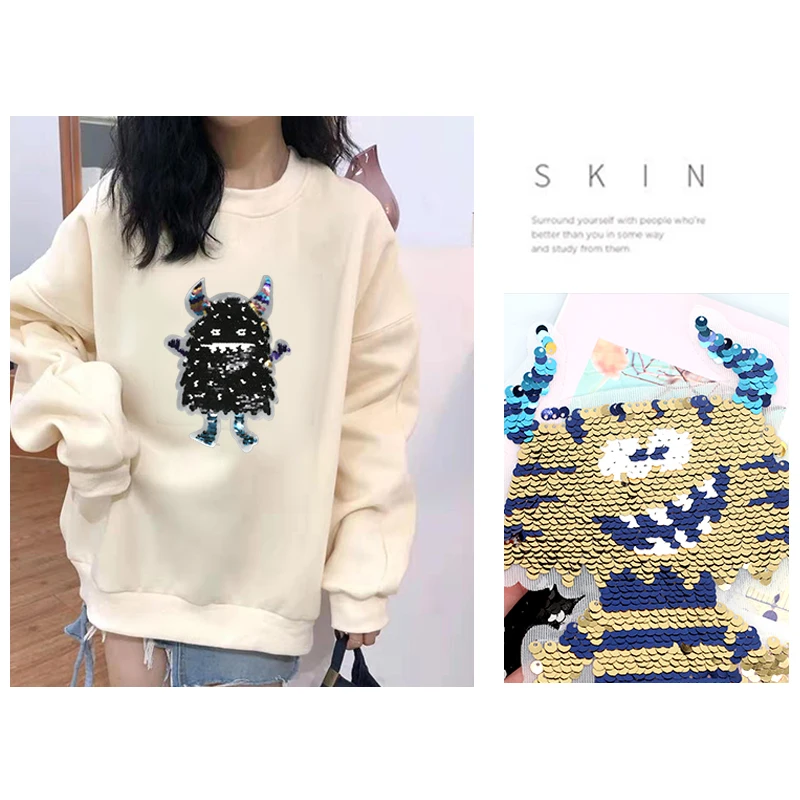 Золотой черный блестки большой Монстр ткань аппликация Сделай Сам Вышивка