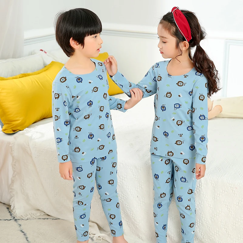 

High-quality children's velvet warming suit 2021 winter new long-sleeved two-piece cartoon constant temperature warming suit