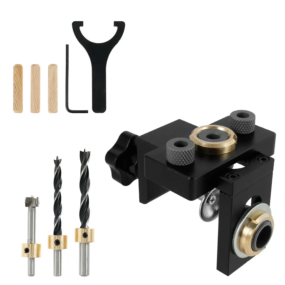 

3 In 1 Adjustable Pocket Hole Jig Doweling Jig Kit Drilling Guide Locator for Furniture Connecting Hole Puncher Woodworking Tool