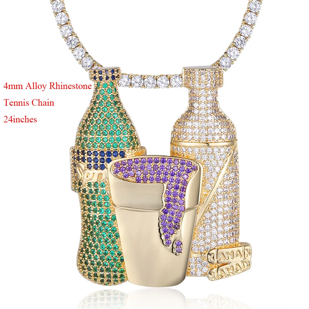 

100% Micro Zircon Hip Hop Dazzling Grape Wine Pendant Necklace For Men Jewelry Zircon Tennis Chain Custom Accept Factory Prices