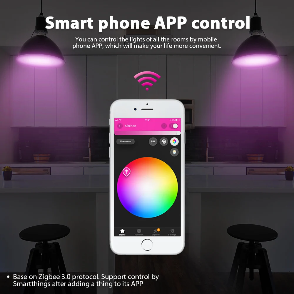 Zigbee умная Светодиодная лампа RGBCCT 6W AC110V 220V 6 Zone дистанционное управление E26 E27 светодиодный светильник, совместимый с Amazon Alexa Zigbee Hub