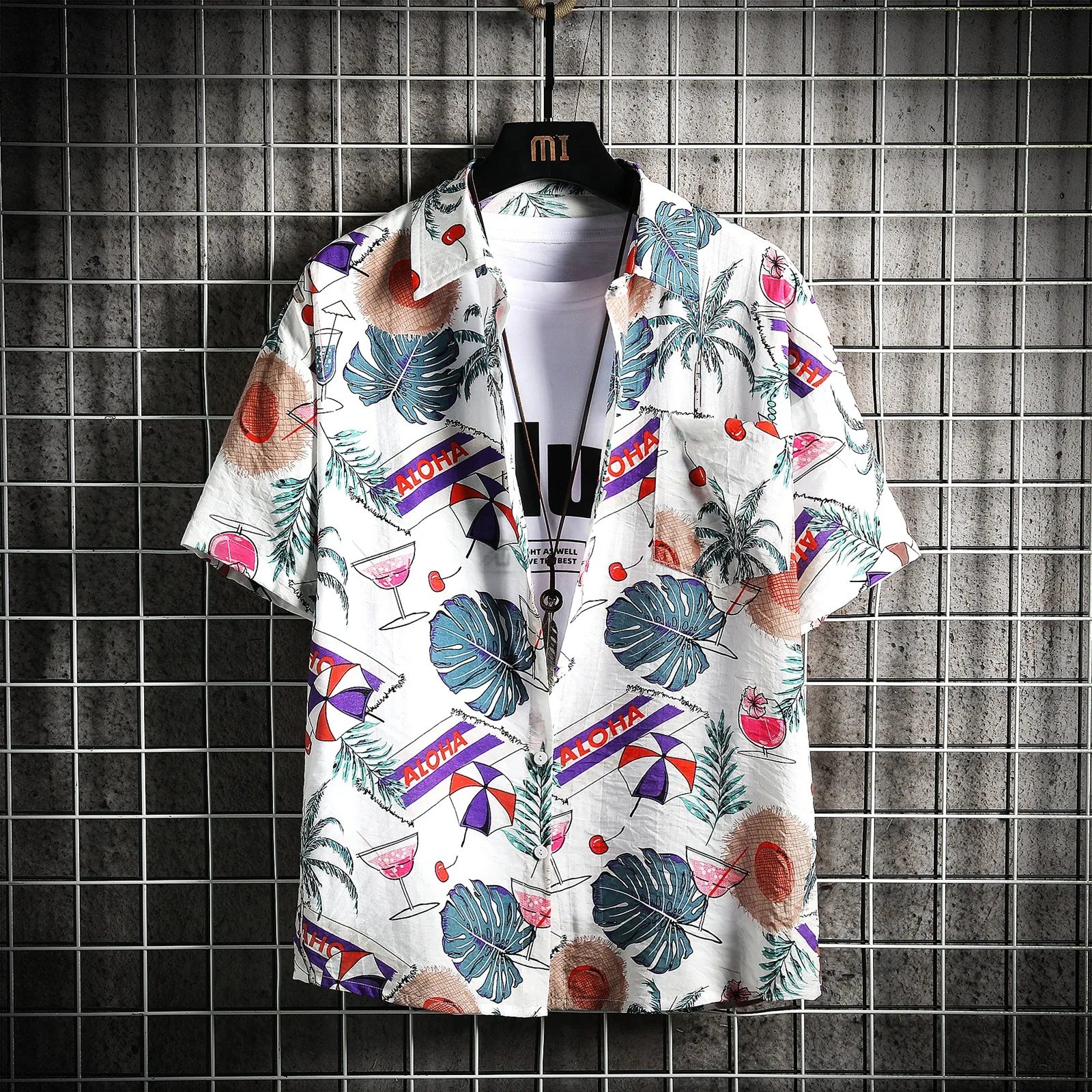 Fashion Dot Mens Hawaiian Beach Shirts 2021  Summer New Short Sleeve Floral Print Tropical Aloha Shirts Holiday Vacation