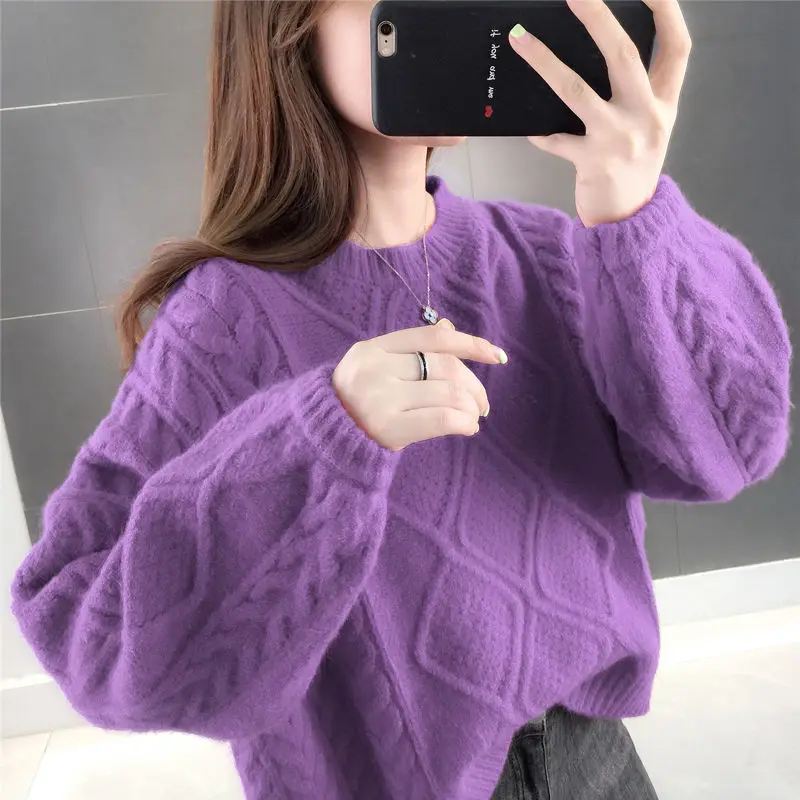 

New style loose wear twist Lantern Sleeve short Knitted Top lazy style