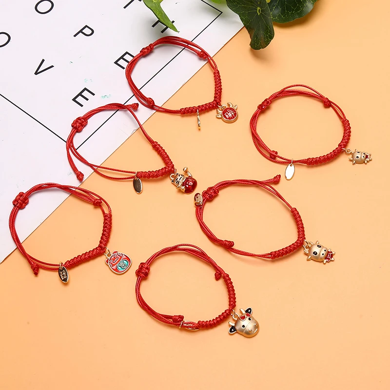 Браслет стразы из красной веревки ручной работы регулируемый браслет бычьей