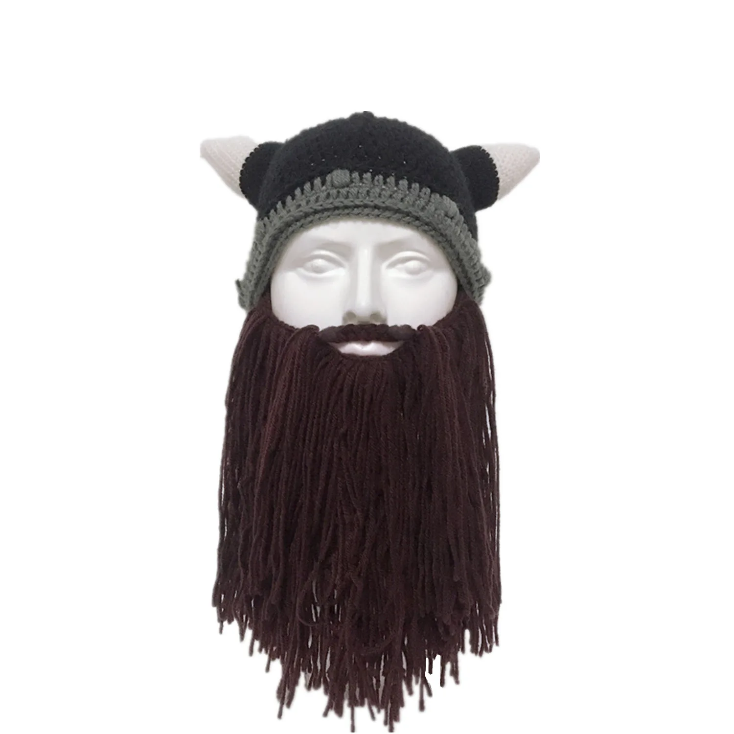 

Зимняя теплая шапка для взрослых, забавная, для косплея на Хэллоуин, вязаная шапка с рогами для бороды викингов, лыжная маска варвара, винтаж...