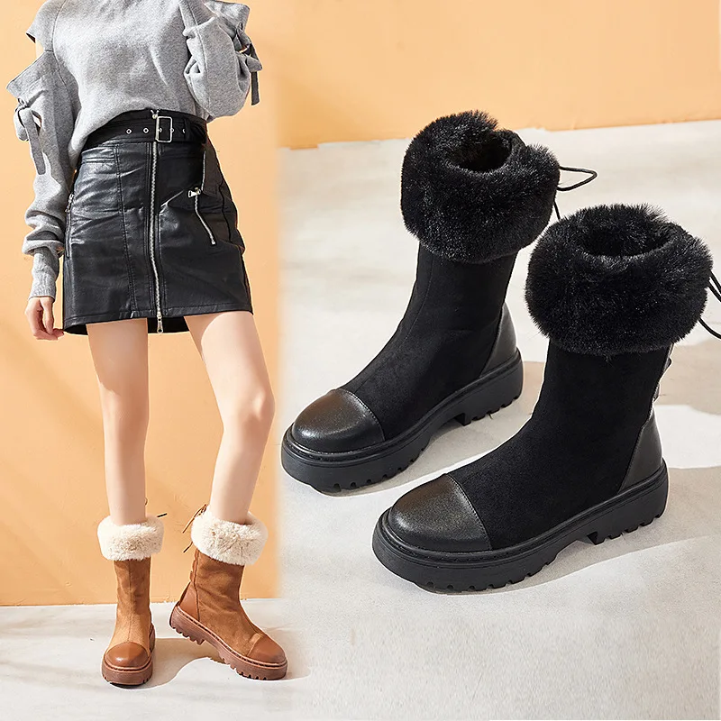 

2020 new winter Black Thick Bottom British Wind Boots Female women boots comfortable shoes
