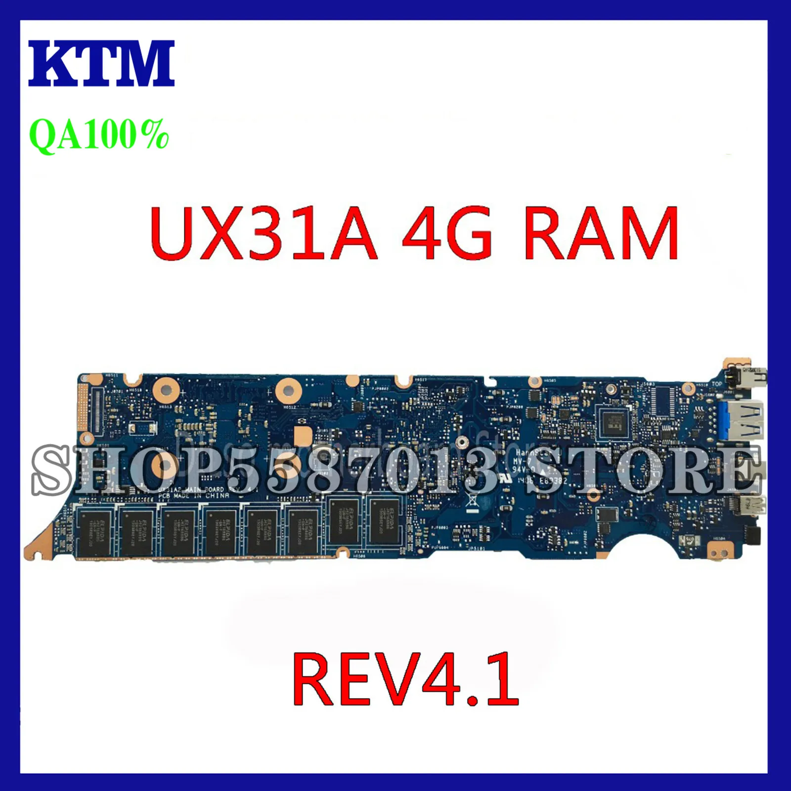 

KEFU UX31A For ASUS UX31A UX31A2 Laptop Motherboard UX31A i5-3317U CPU 4G RAM rev4.1 UX31A Mainboard Test