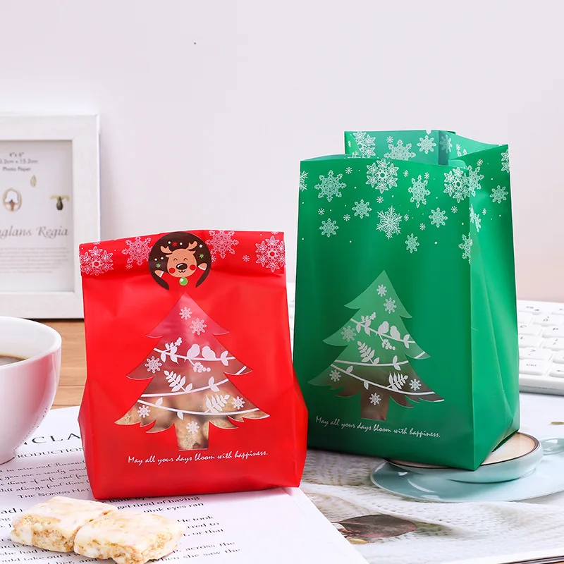 

2021 Navidad 10Pcs Snowflake Christmas Tree Gift Bags Merry Christmas Baking Packaging Bag Candy Boxes Xmas Decorations for Home