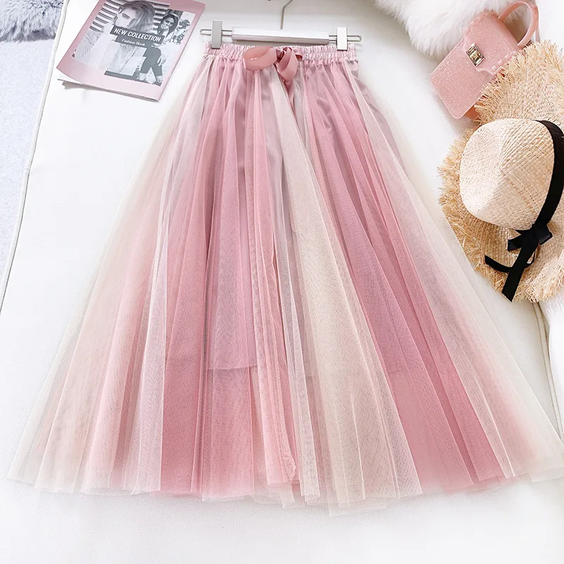 Весна лето 2020 сетчатые Лоскутные трапециевидные фатиновые юбки элегантная