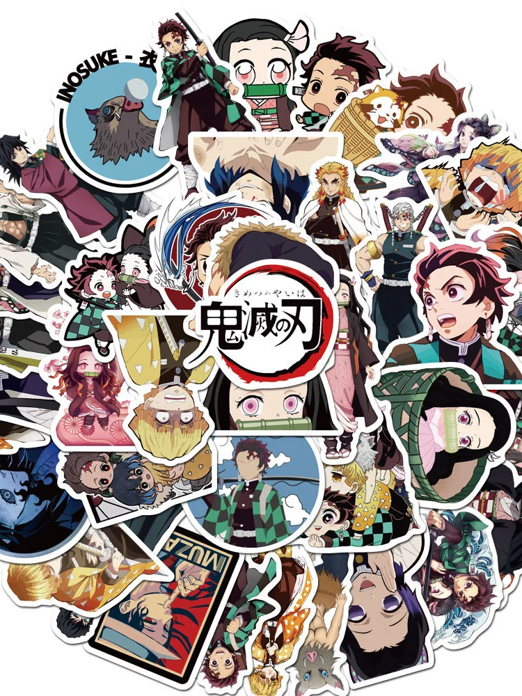 Demon Slayer-pegatina de Anime no Yaiba de Jap&oacute;n para ni&ntilde;o, juguete divertido de dibujos animados, Kawaii, chica, regalo para port&aacute;til, 10/50 Uds.-5