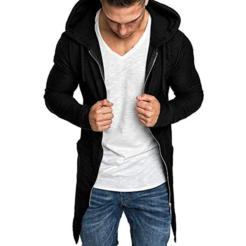 Off White/Модная Мужская толстовка с капюшоном однотонный Тренч куртка кардиган