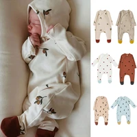 newborn baby clothes with hat printed baby footed rompers cotton baby sleepwear long sleeves infant boys girls spring jumpsuits