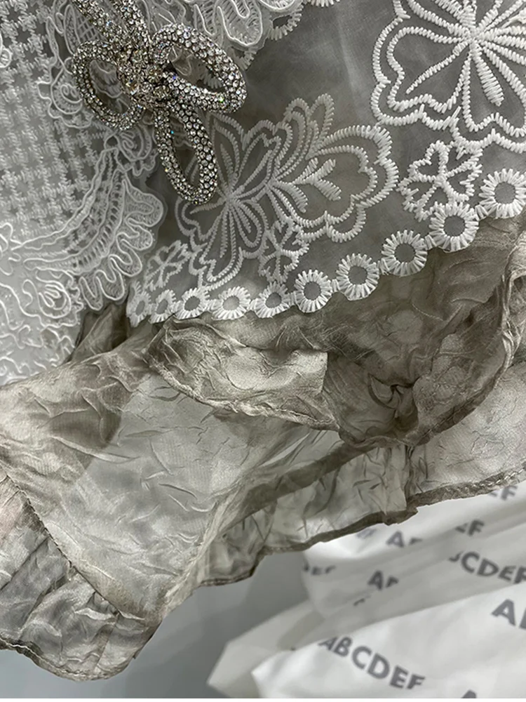 

Four-leaf Diamond Ornaments Chiffon Stitching Irregular Beading Lace Shawl Embroidery Net Yarn Little Flying Sleeve Lace Shawl