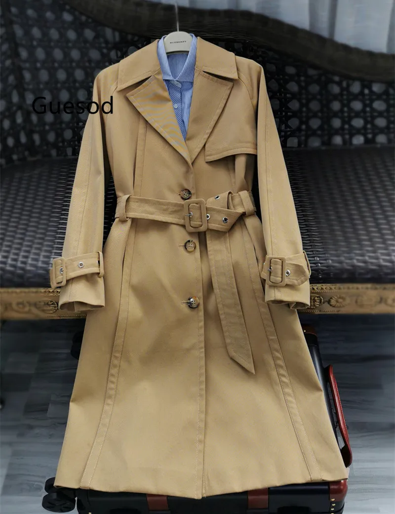 

Women Trench Coat 2021 Autumn High Quality Blazer Collar Single Breasted Wrinkle Resistance Medium Length Cotton Outerwear New