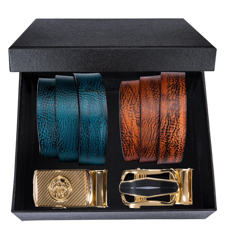 2070-2062-DG-E-C Hi-Tie роскошный ковбойский коричневый синий Повседневный ремень для мужчин мужской дизайн автоматическая пряжка коровья кожа подлинный кожаный ремень для джинсов ремень в коробке - Цвет: 2070-2062-DG-E-C