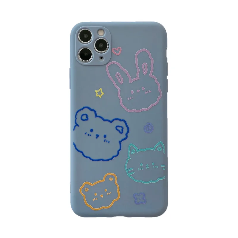 

Cartoon cute line animal silicone mobile phone case for iPhone11 Pro Max X XR XS XSMax 8 7 6PluS anti-fall protective back cover