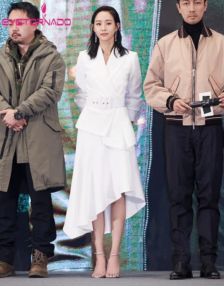 

2 Piece Skirt Set Women Long Sleeve White Blazer Jacket Sashes+long Irregular Midi Skirt Suit Lady Work Office Outfit