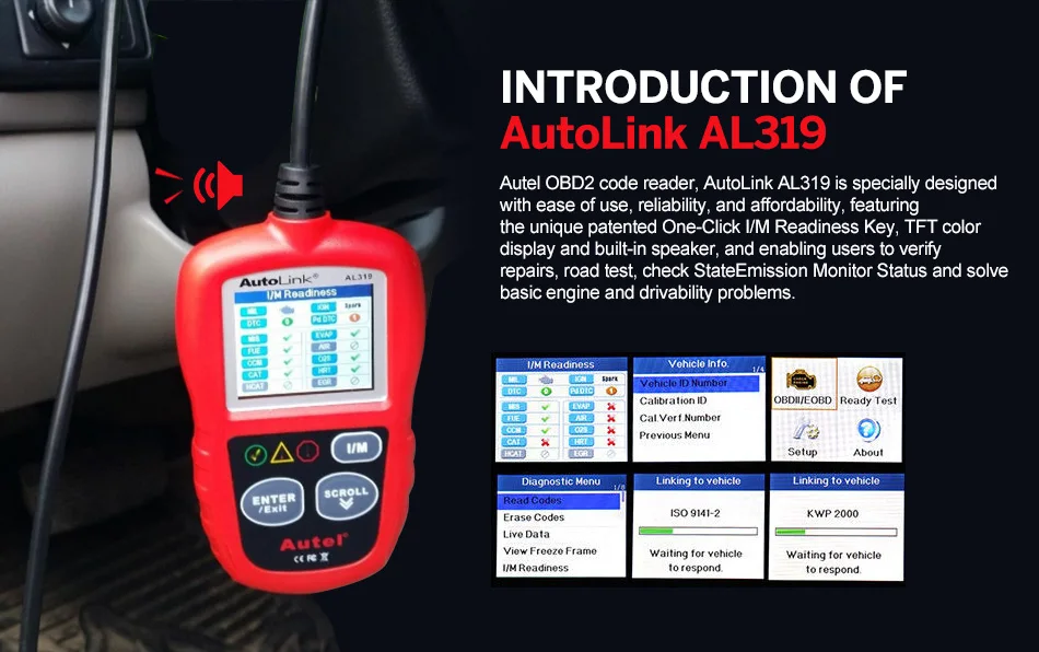 Autel Автоссылка AL319 OBD2 считыватель кодов DIY Автомобильный сканер OBD автоматический диагностический инструмент Automotriz считывание и стирание кода pk AD310 ELM327