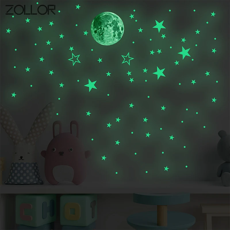 Zollor 127 штук люминесцентных с изображением луны и звезд DIY декоративный Стикеры