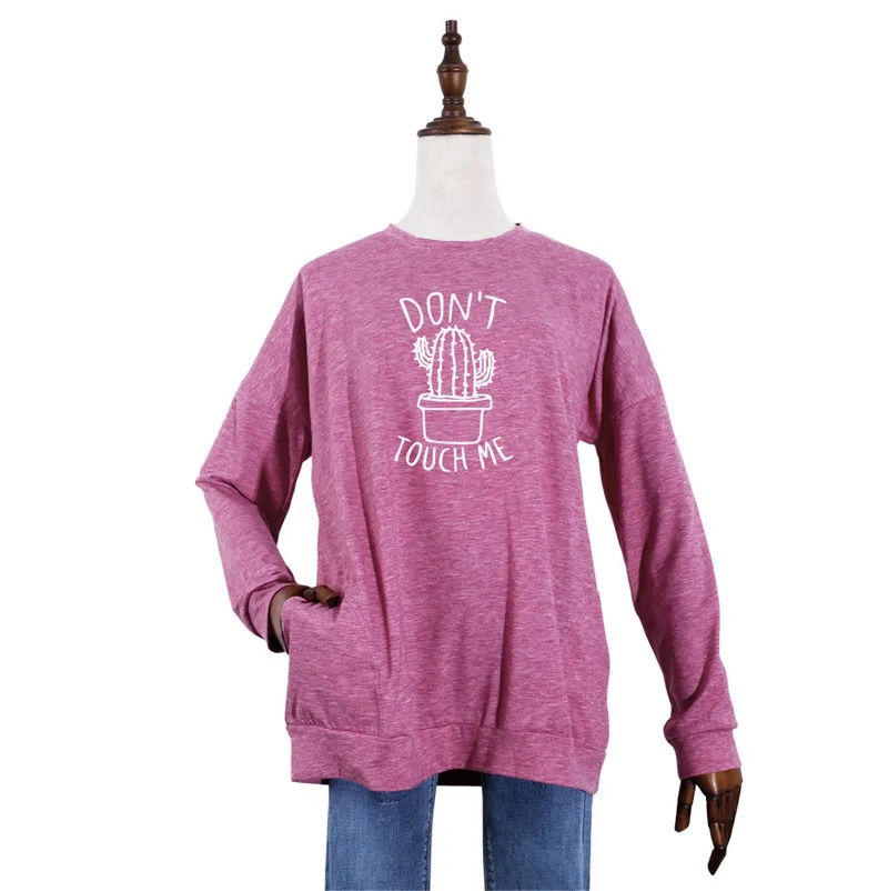 

Don't Touch Me Sweatshirt Women Cute Cactus Print Casual O-neck Oversized Hoodie Long Sleeve Shirt Pockets Sweatshirts Pullover