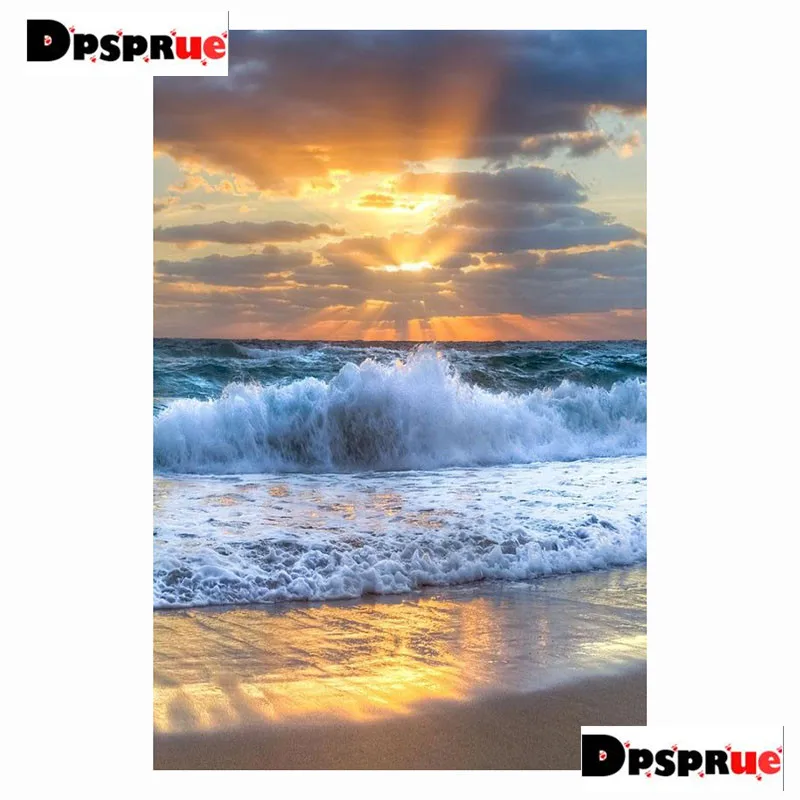 

Dpsprue Full Square/Round 5D Diy Diamond Painting Kit Cross Stitch Sea Wave 3D Embroidery Mosaic Home Decor For Gift