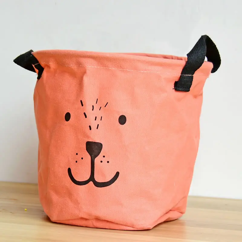 

Small Fabric Storage Basket Animal Expression Desktop Debris Snacks Toy Storage Bucket Double-sided Handles home Decoration