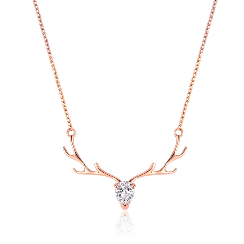 

Korean version of the Mori girl's S925 necklace women encrusted simple Joker pendant antlers necklace jewellery