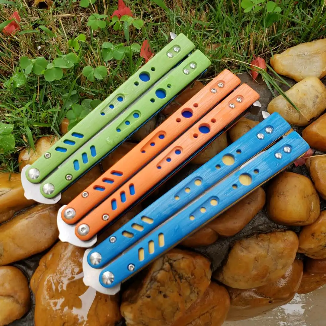 

Theone 3 Colors BRS Rep Butterfly Trainer Knife G10+titanium Handle D2 Blade Bushing System Hunting Knifes EDC