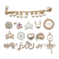 1pc metal crown rhinestone pearl swan shoe charms buckles for clogs garden sandals shoe decoration croc jibz girl xmas gifts
