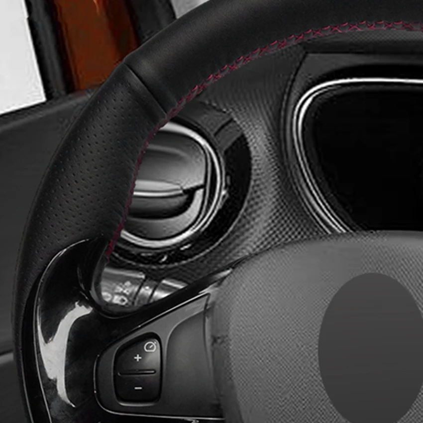 

LQTENLEO Black Genuine Leather DIY Hand-stitched Car Steering Wheel Cover For Renault Clio 2013-2015 Captur 2014-2017