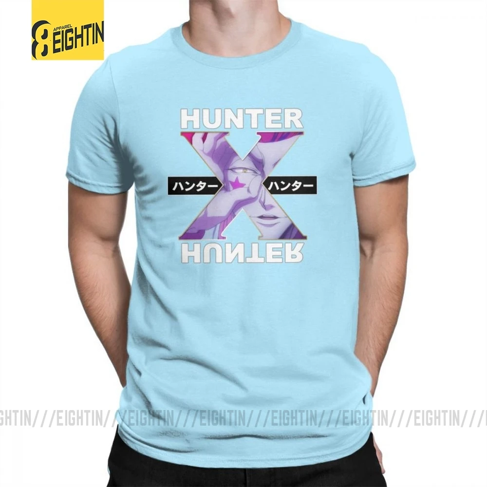 Hunter X Hunter футболки Hisoka очищенные хлопковые футболки с круглым воротником классические уличные футболки с коротким рукавом мужские комиксы плюс - Цвет: Небесно-голубой