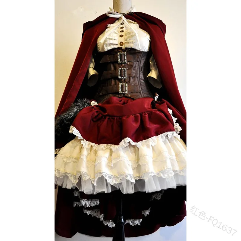 

Kalenmos Palace Style Dresses for Women Halloween Cospaly Cape Waist Lolita Stitching Skirt Bow Tie Waist Retro Woman Dress