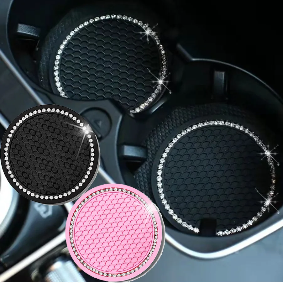 

Car Water Cup Pad Anti-Skid Bottle Holder Coaster Diamond Rhinestone Rubber Mat Auto Cup Holders Diameter 7cm