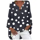 Женская Свободная блузка, летняя блузка в горошек, на пуговицах, с V-образным вырезом, размера плюс
