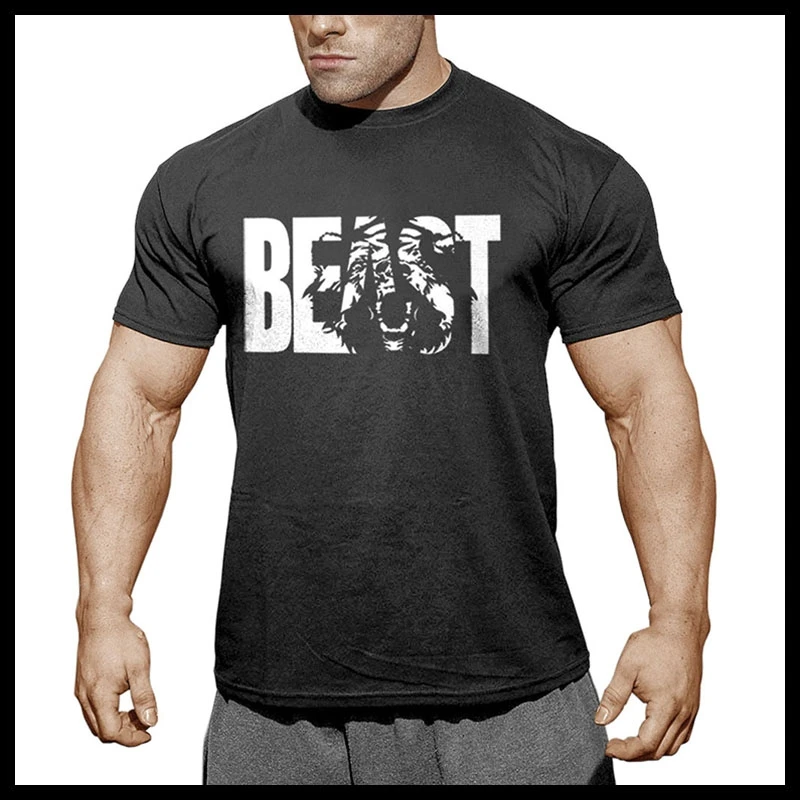 

Beast Mode T-shirt Men Athletic Tops Bodybuilding Gym Fitness Shirts Good Quality Pure Cotton Tee