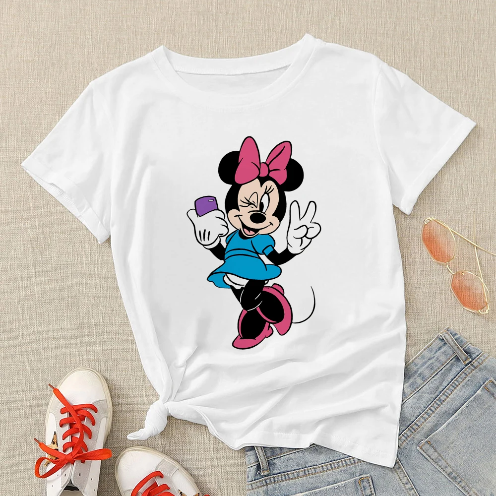 Plus Size 3XL Women T Shirts Fashion Minnie Mouse Print Short Sleeve Summer T-Shirt Female Tops Woman Casual Tshirt long sleeve t shirts