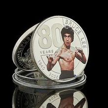 Moneda conmemorativa del aniversario 80 de Bruce Lee, estrella de Kungfu china, moneda chapada en plata de dragón