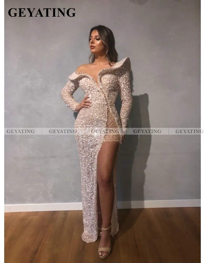 Сексуальные африканские вечерние платья русалки с длинным рукавом высоким