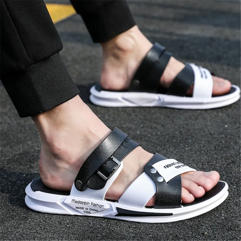 

2021 Summer New Street Style Men's Slippers Breathable Soft Light Basic Causal Mixed Colors Flat Shoes Non-slip for Outside