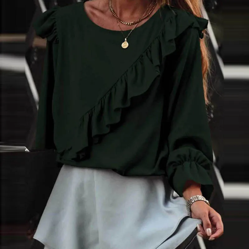 Повседневные милые однотонные футболки с длинным рукавом модный осенний пуловер