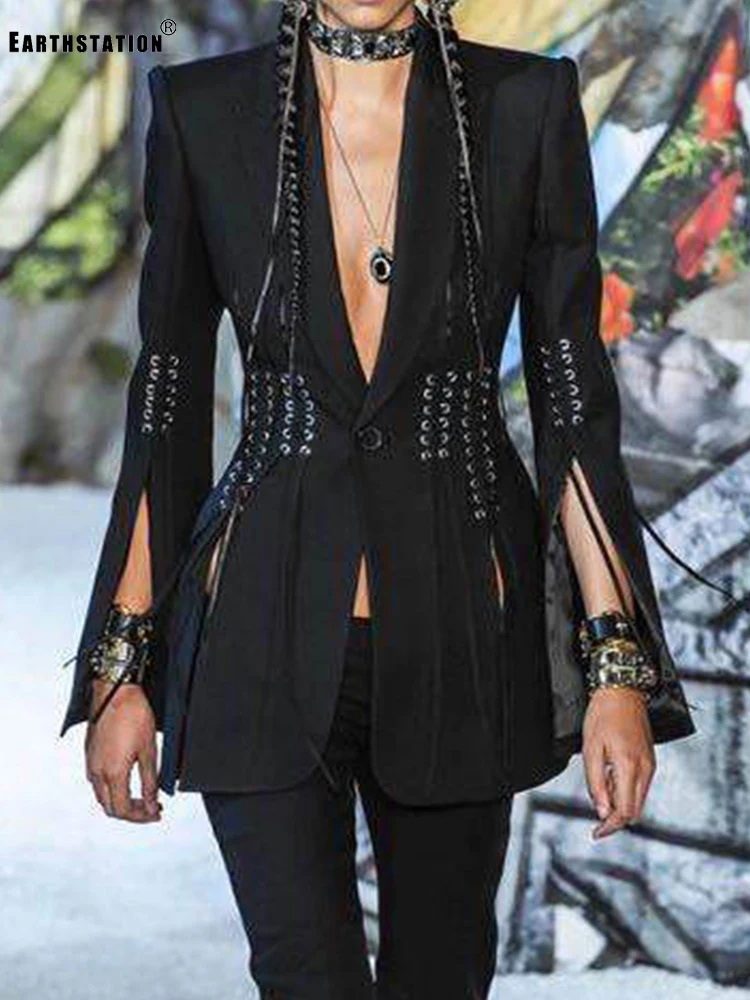 Женский кружевной пиджак универсальный с прорезями и разрезом на подоле осень