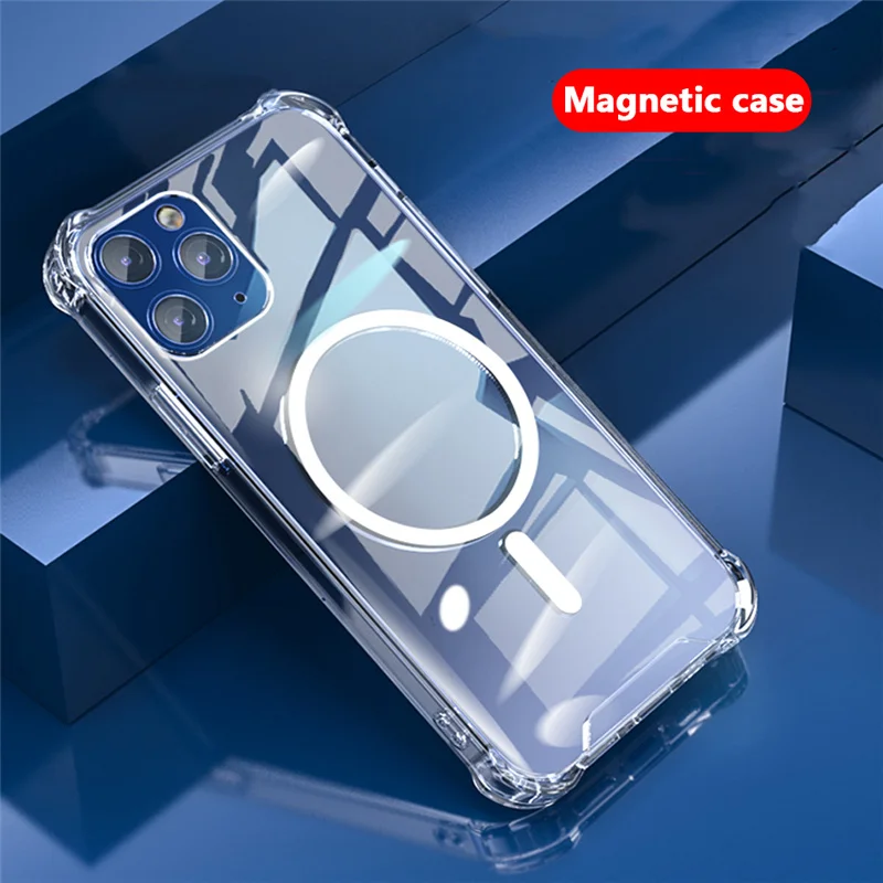 

Phone Cases Wireless Charger Magnetic Transparent Phone Case For iPhone x xr xs 11 12 pro max 12mini Crystal Clear Magnet Cover