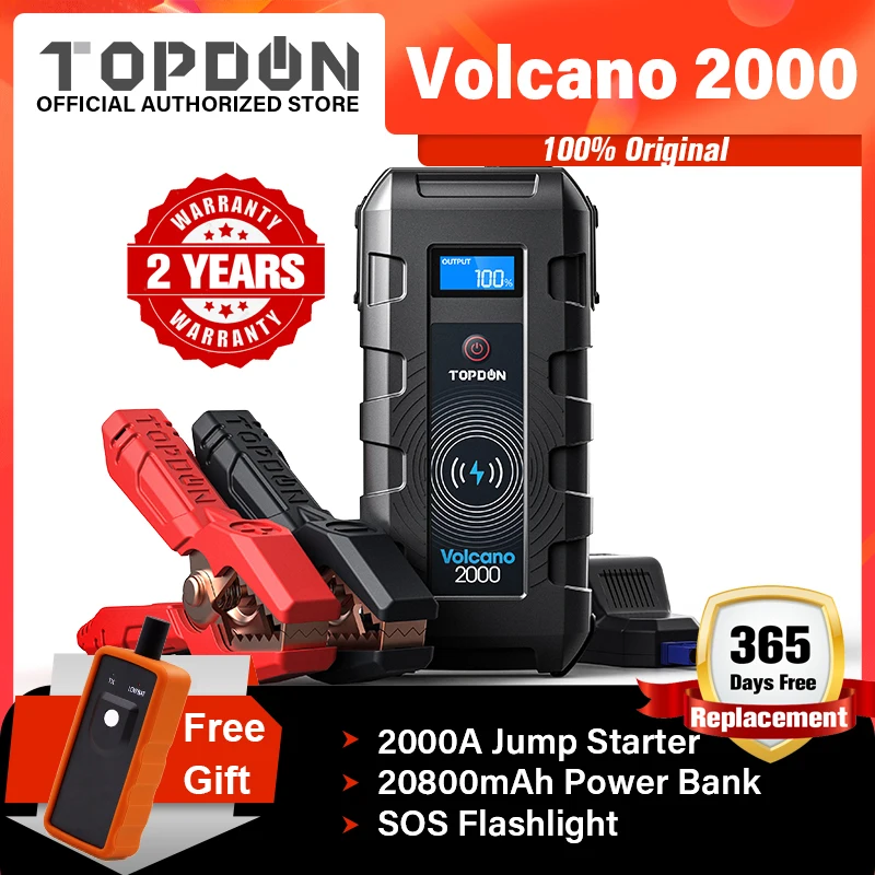 Автомобильный стартер TOPDON V2000 20800 мАч 12В 2000а пиковый аварийный 10 Вт Беспроводное зарядное устройство