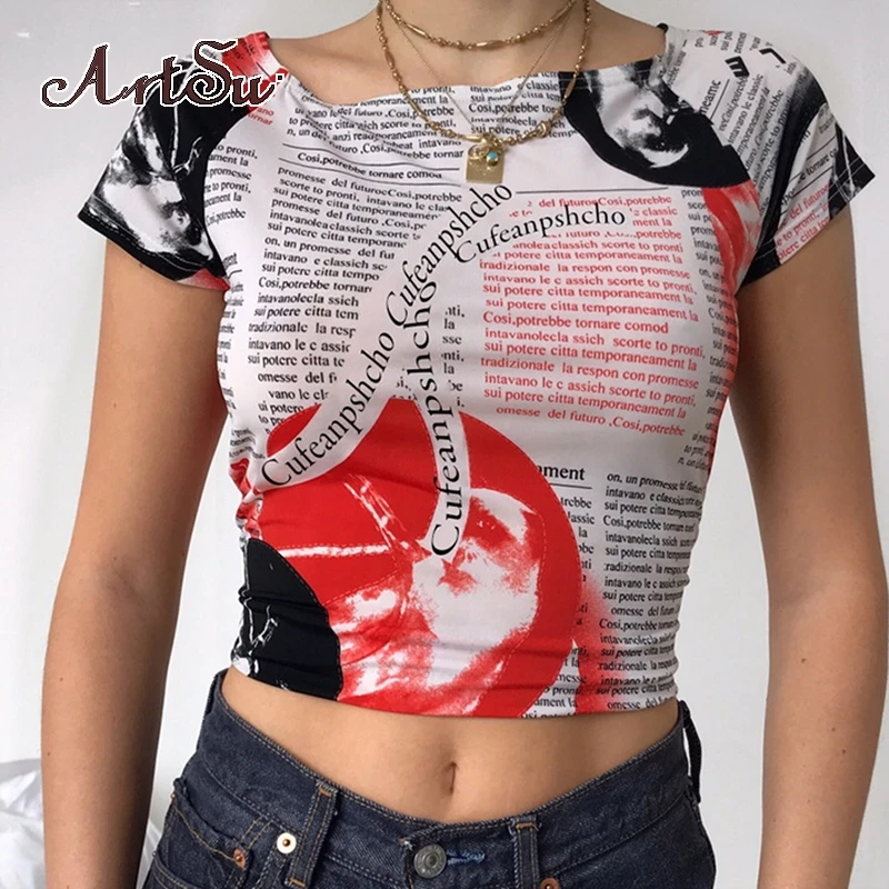 

Artsu Harajuku Letter Printed T-shirt Women Y2k Funny Cotton Tee Shirt 2021 Crop Top t shirt Female Clothing Summer