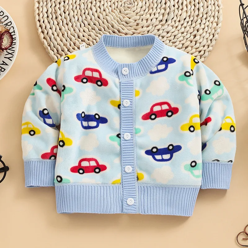 sky blue car Г. Весенне-осенние хлопковые свитера для мальчиков, теплая одежда для маленьких мальчиков Повседневный вязаный кардиган для детей от 0 до 2 лет, свитера детский тройник для девочек - Цвет: sky blue car