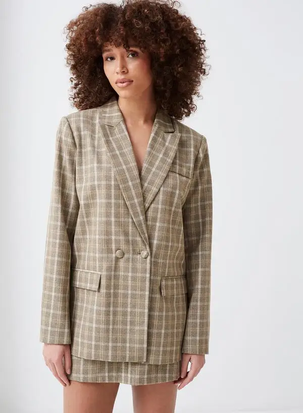 

Женский блейзер большого размера Holiwind, бежевый элегантный офисный укороченный топ в клетку с отложным воротником, универсальный Блейзер, ...