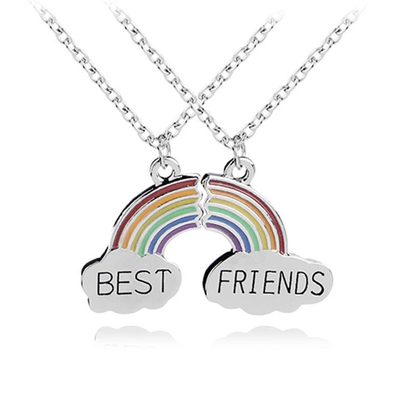 Trendy Best Friends Pendant Necklace Rainbow Necklace For Women Silver Chain BFF Friendship Jewelry