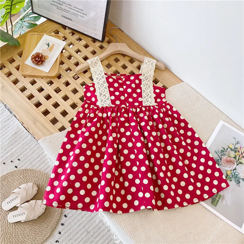 Детское летнее хлопковое платье в горошек без рукавов | Детская одежда и обувь