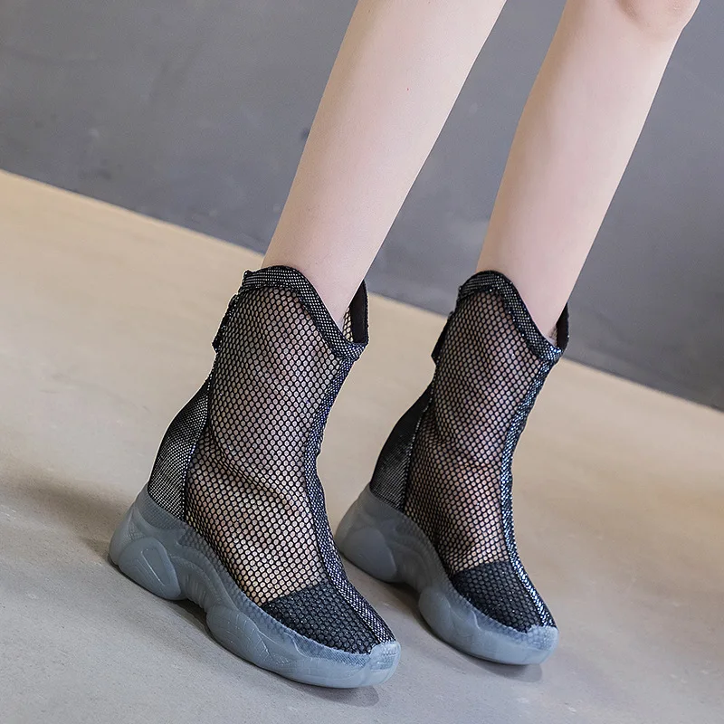 

Fashion Hollow Outs Mesh Shoes Women's 2021 Summer New Short Boots Breathable Increased Internal Cool Boots Flat Platform Botas